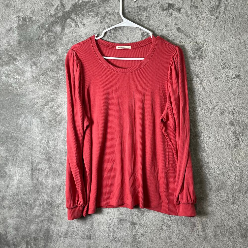 Marine Layer Lexi Rib Puff Sleeve Top XL Lyocell Blend Minimalist Coral Pink